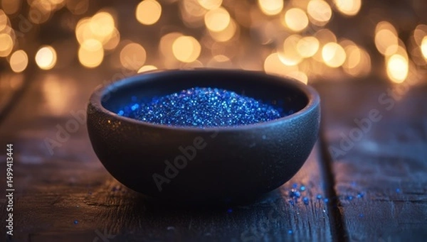 Obraz Dark bowl holds shimmering blue glitter
