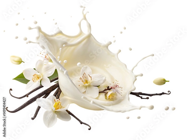 Obraz Vanilla bean milk splash with flowers