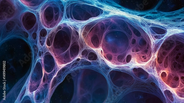 Fototapeta Organic neural-like tissue rendered in translucent purple and blue with bubble-like textures. A surreal blend of cellular biology and futuristic art ideal for medical, biotech, or AI concept visuals.
