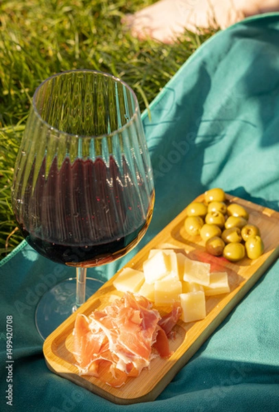 Fototapeta wine and snacks in nature
