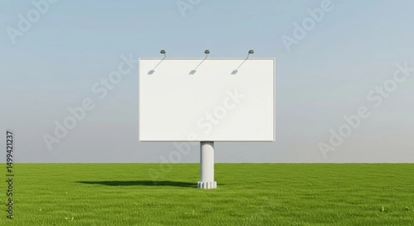 Obraz Blank white billboard in green field against clear blue sky