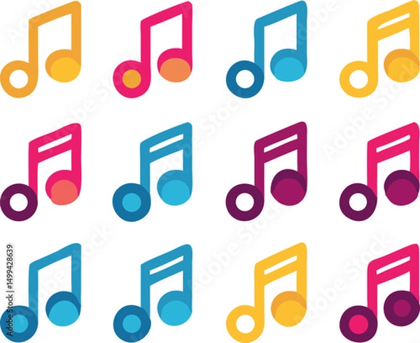 Obraz Seamless Pattern of Black Musical Notes on White Background