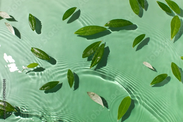 Obraz Green leaves floating on rippling water surface creating tranquil nature scene