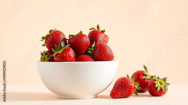Fototapeta Fresh Strawberries Overflowing in a White Bowl on a Light Background