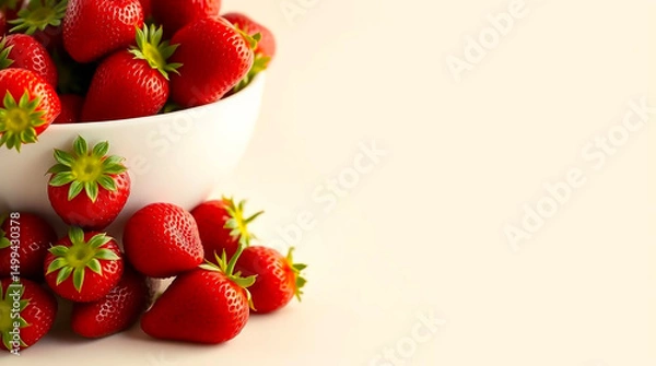 Fototapeta Fresh Strawberries Overflowing in a White Bowl on a Light Background
