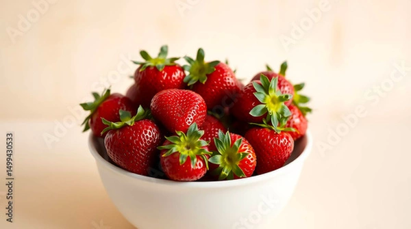 Fototapeta Fresh Strawberries Overflowing in a White Bowl on a Light Background