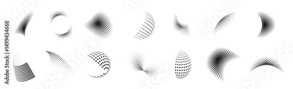 Fototapeta Abstract halftone elements in different shapes. Halftone texture decoration. Set of geometric halftone logo. Halftone icon background. Vector