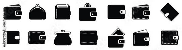 Fototapeta Wallet icons. Set of different wallet icons. Simple wallet signs. Black wallet icons. Vector