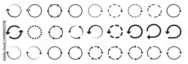 Fototapeta Black circular arrow icon collection. Set of circle arrow icon. Round reload sign, recycle arrow, repeat icon collection. Arrow icon in black. Vector