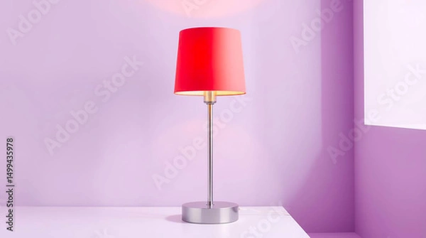 Fototapeta table lamp on pastel lavender background, home decor style with negative space