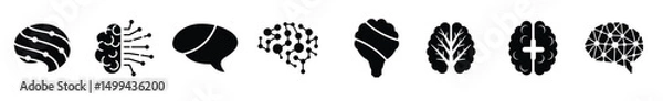 Fototapeta Brain icons in black on a transparent background. Set of different brain icons. Simple brain signs. Black brain icons. Vector