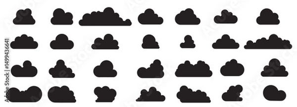 Fototapeta Cloud icon collection. Set of black cloud shapes. Vector cartoon cloud icons. Cloud icons isolated. Vector