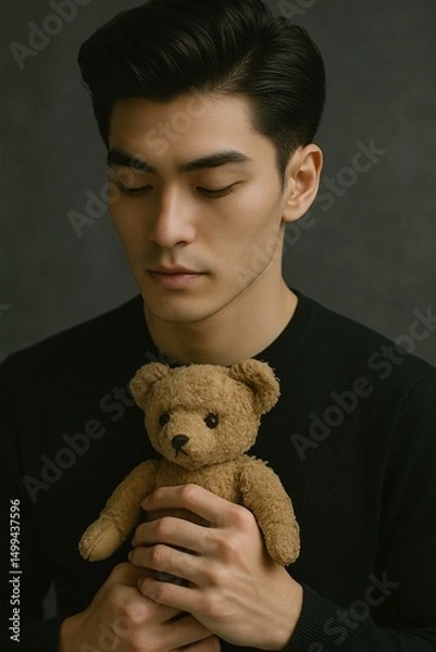 Obraz  Toby Lee Holding a Teddy Bear