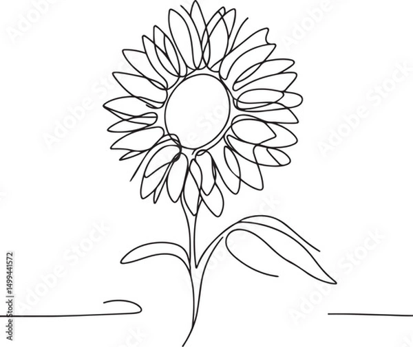 Fototapeta Minimalist continuous line drawing of sunflower on white background