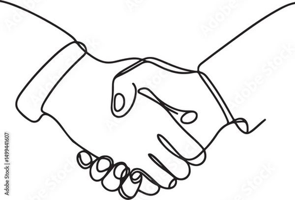 Fototapeta Continuous line drawing of two hands shaking symbolizing agreement and unity