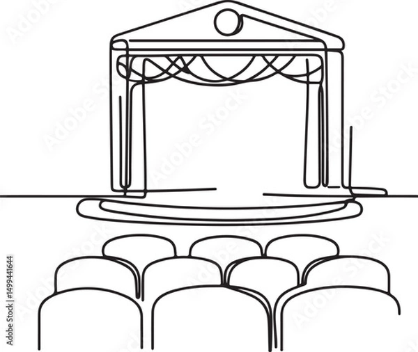 Fototapeta Minimalist line drawing of theater stage with curtain and empty seats