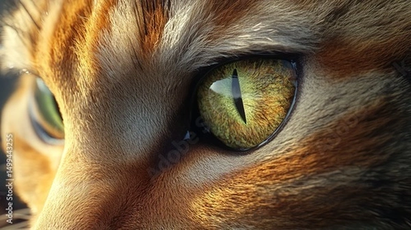 Fototapeta Close-up of cats intense eye with tabby fur. AI generated