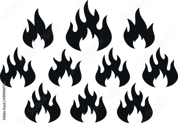 Fototapeta A graphic design featuring a scattered pattern of stylized fire icons against a plain white background.