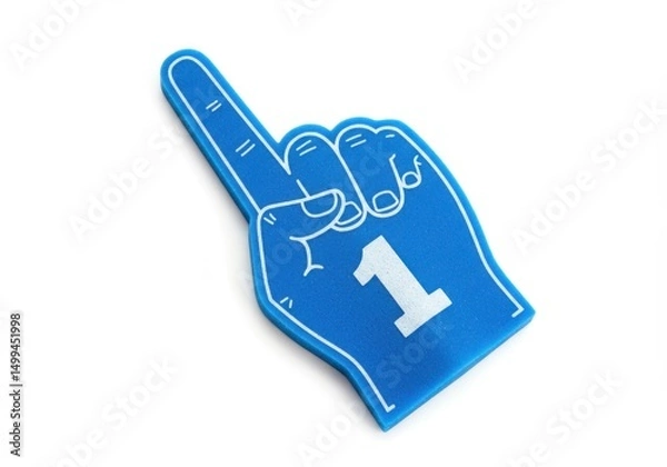 Fototapeta Blue foam finger with number one isolated on white background