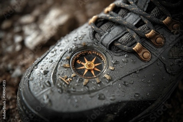 Obraz A compass integrated into a hiking boot sole