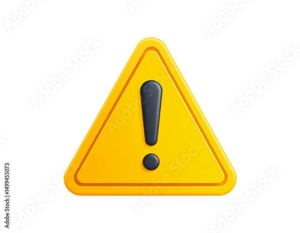 Fototapeta Yellow triangle warning sign exclamation mark isolated on a white background