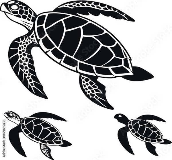 Obraz Collection of Silhouetted Sea Turtles