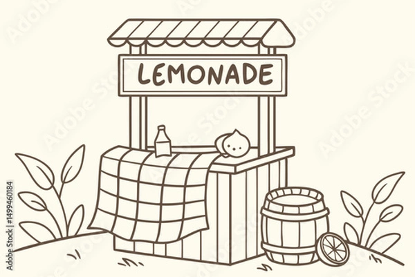 Fototapeta Charming Lemonade Stand Booth Line Art Perfect for Summer Banners and Advertisements 
