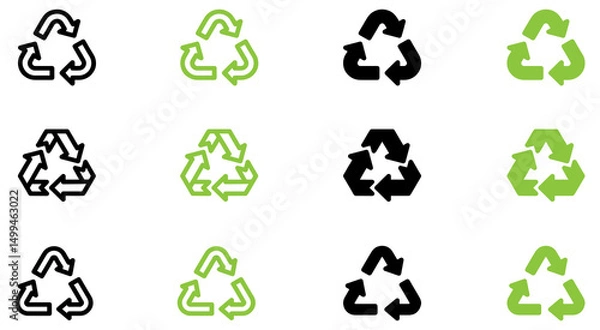 Fototapeta Recycle vector icon set. Arrows, recycle eco green symbol. Rounded angles. Recycled signs illustration isolated on white background. Recycling arrow ecofriendly. Vector Illustration. 