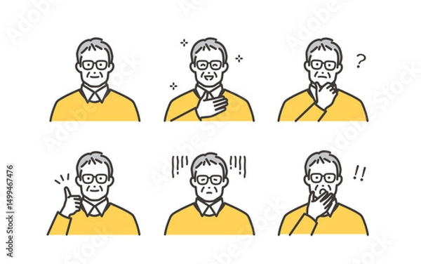 Obraz シニア男性のいろいろな表情アイコン素材セット