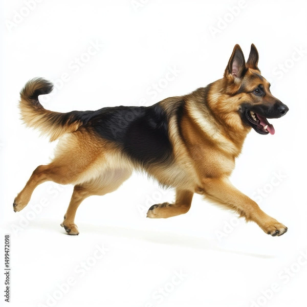 Obraz German Shepherd running energetically on white background