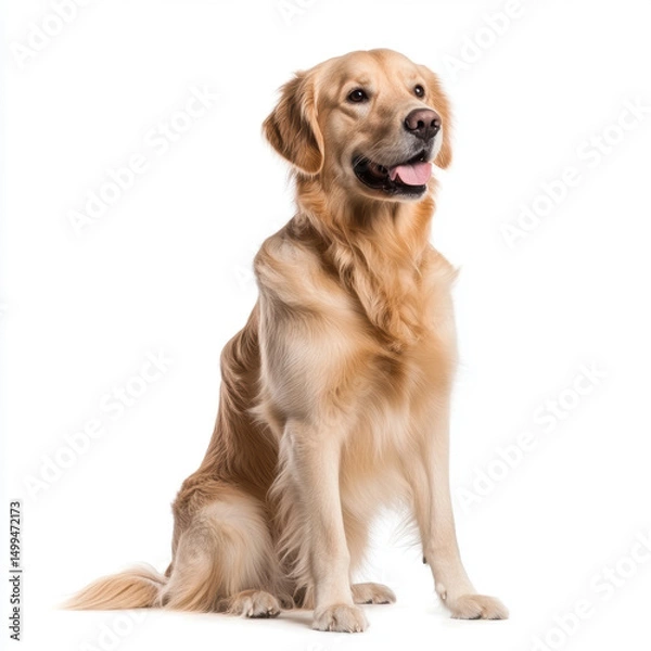 Obraz Golden Retriever sitting looking forward with happy expression