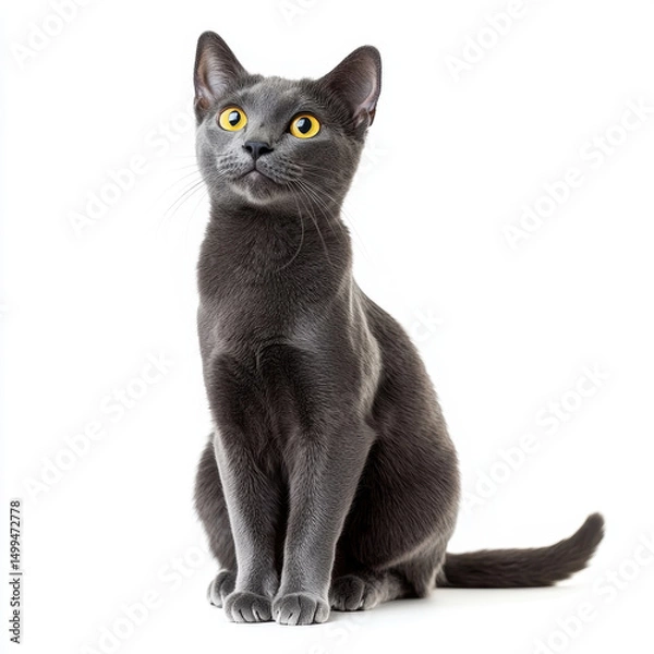 Obraz Korat cat with blue grey coat sits on white background