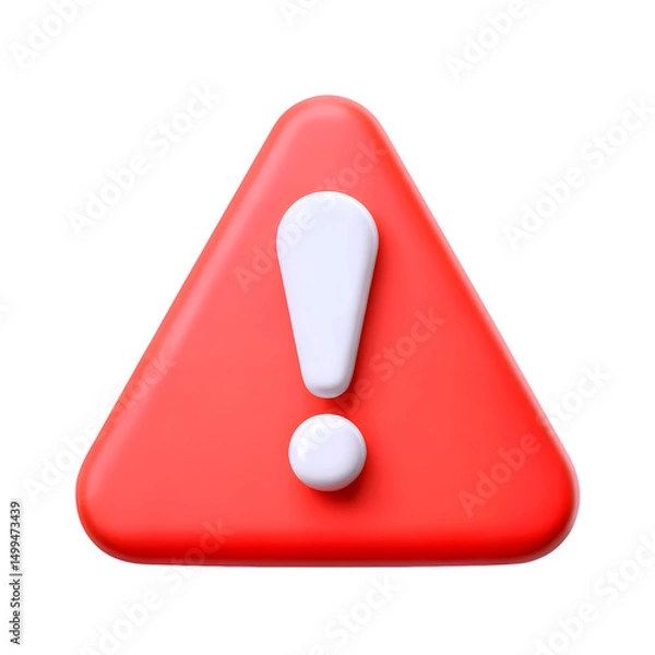 Fototapeta 3d alert warning sign attention icon isolated on transparent background. 3d rendering Cartoon plastic style. PNG file, cut out