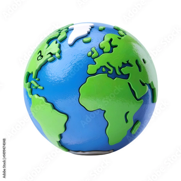 Fototapeta 3d planet Earth icon isolated on transparent background. 3d rendering Cartoon plastic style. PNG file, cut out