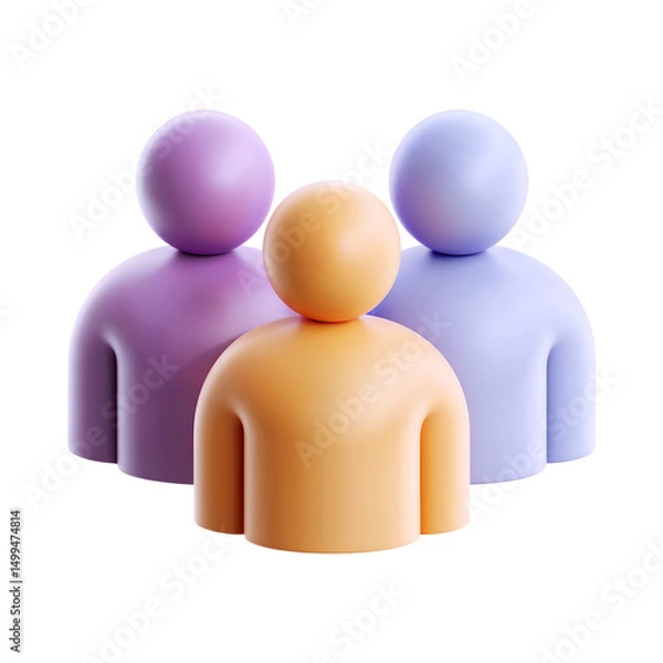 Fototapeta 3D Group User icon isolated on transparent background. 3d rendering Cartoon plastic style. PNG file, cut out