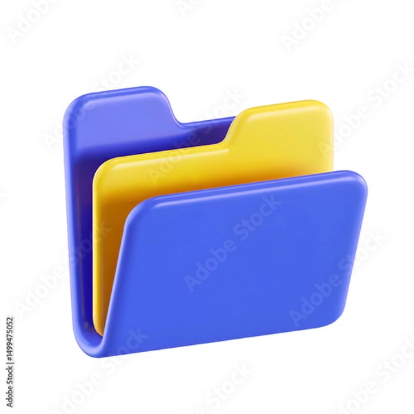 Fototapeta 3d folder icon isolated on transparent background. 3d rendering Cartoon plastic style. PNG file, cut out
