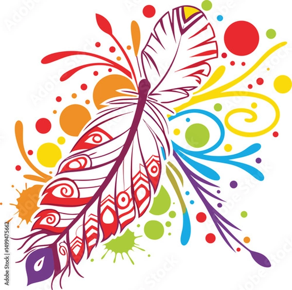 Fototapeta Abstract vector floral design with colorful flower and butterfly elements, perfect for spring decoration or tattoo art