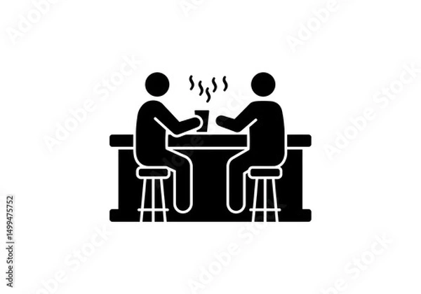 Fototapeta Two people sitting at a bar with drinks and steam rising from the cup in a black and white illustration