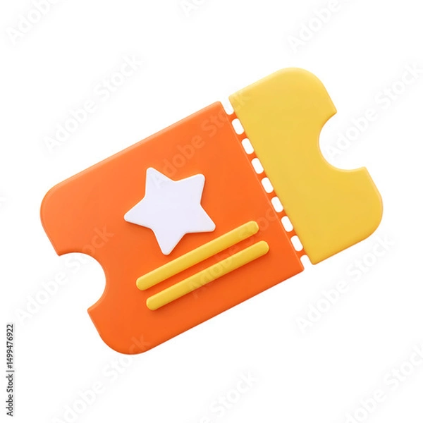 Fototapeta 3d ticket icon isolated on transparent background. 3d rendering Cartoon plastic style. PNG file, cut out