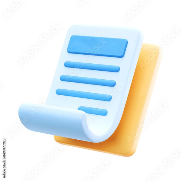 Obraz 3d check list bill invoice report icon. Audit, task management, project plan. isolated on transparent background. 3d rendering Cartoon plastic style. PNG file, cut out