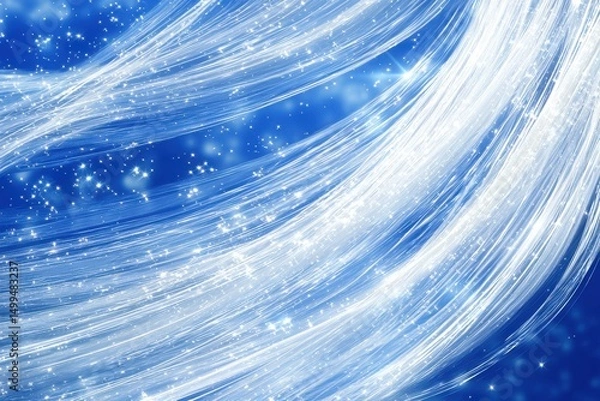 Fototapeta Abstract blue and white streaks with sparkling stars create a dreamy, magical, and ethereal visual effect.