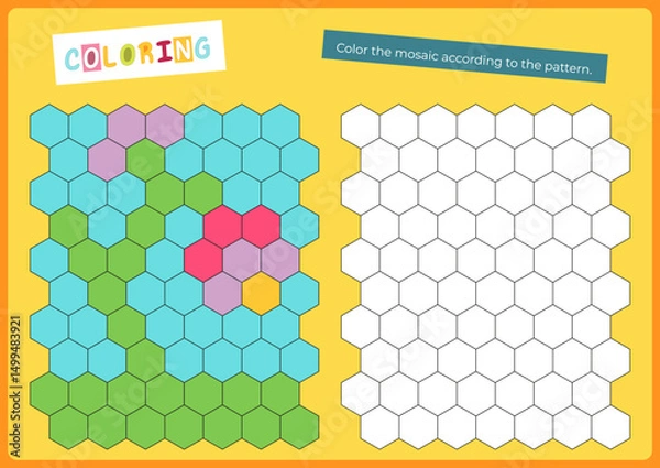 Fototapeta Activities for kids. Copy the picture in mosaic – flower. Logic games for children. Coloring page for activity book. Vector illustration. Flash card.