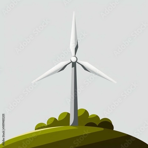 Fototapeta Wind turbine is standing on a hill with trees in the background
