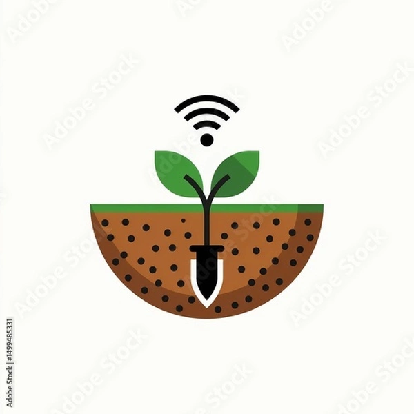 Fototapeta Plant is growing in a bowl with a wifi symbol in the middle