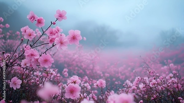 Obraz Misty pink flowers in a field.