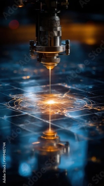 Obraz Laser Cutting Machine Precision Industrial Process Close Up Modern Technology Automation Manufacturing