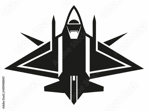 Fototapeta Fighter jet , aircraft type drone illustration black vector silhouette icon.