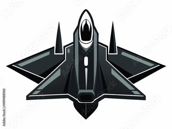 Fototapeta Fighter jet , aircraft type drone illustration black vector silhouette icon.