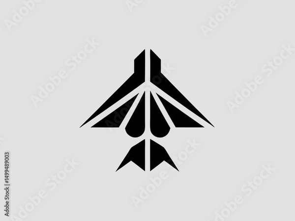 Fototapeta Fighter jet , aircraft type drone illustration black vector silhouette icon.