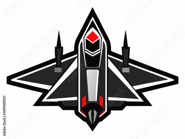 Fototapeta Fighter jet , aircraft type drone illustration black vector silhouette icon.